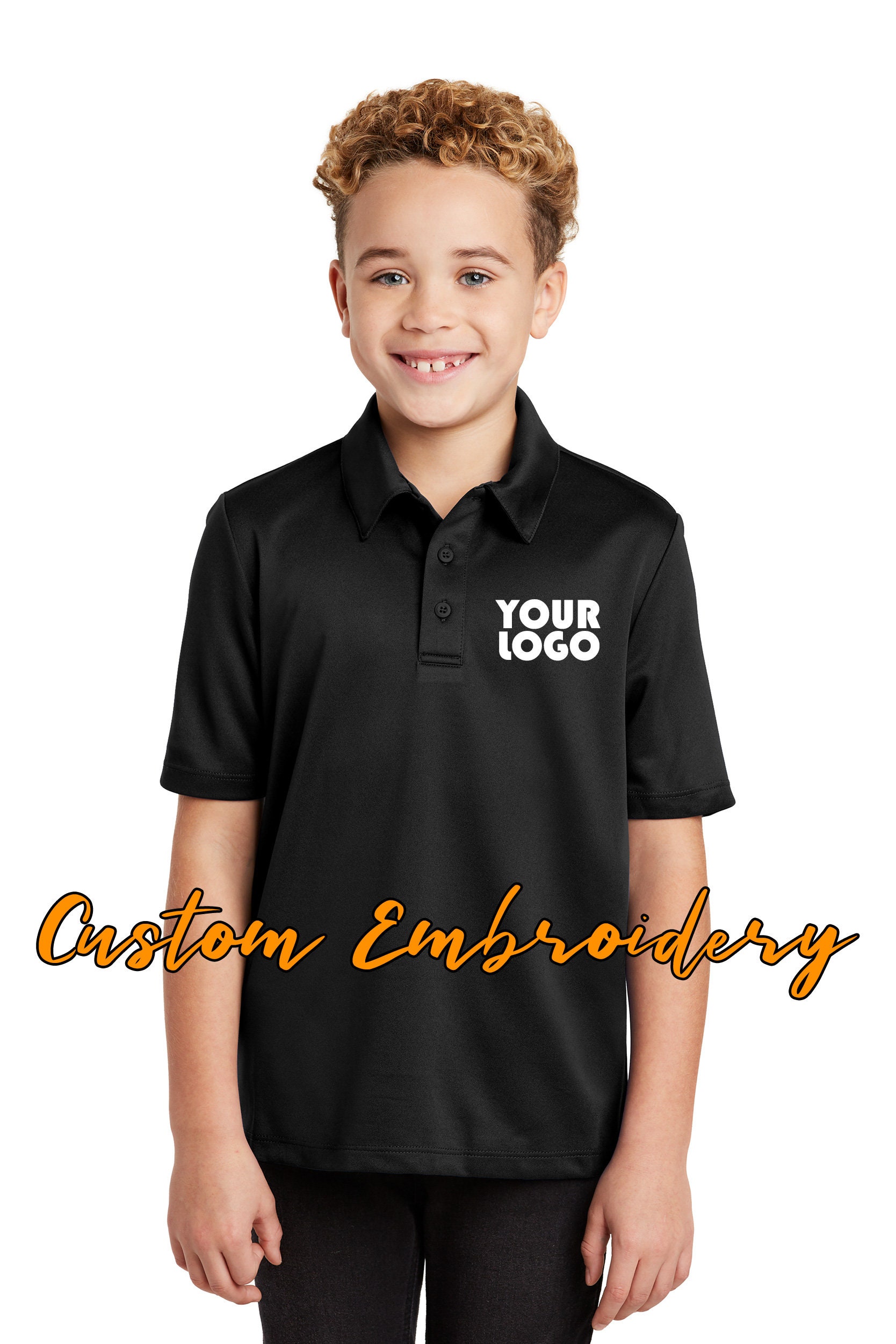 Custom Embroidery on Youth Silk Touch Performance Polo - Includes one 4in x 4in Embroidery - Free Setup - No Minimum - Custom School Uniform