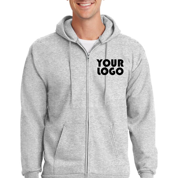 Custom Embroider Full Zip Hoodie Sweater - Personalize with your Logo - 9.0 Oz 50/50 Cotton Poly Fleece