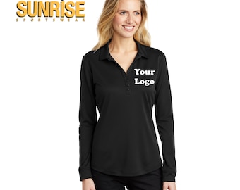 Custom Embroidered Ladies Silk Touch Performance Long Sleeve Polo - Personalized Shirt - Custom Gift - 4in x 4in Embroidery Included