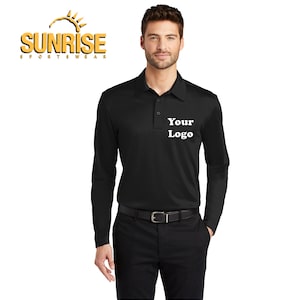 Custom Embroidered Port Authority Silk Touch Performance Long Sleeve Polo - Personalized Shirt - Custom Gift - 4in x 4in Embroidery Included