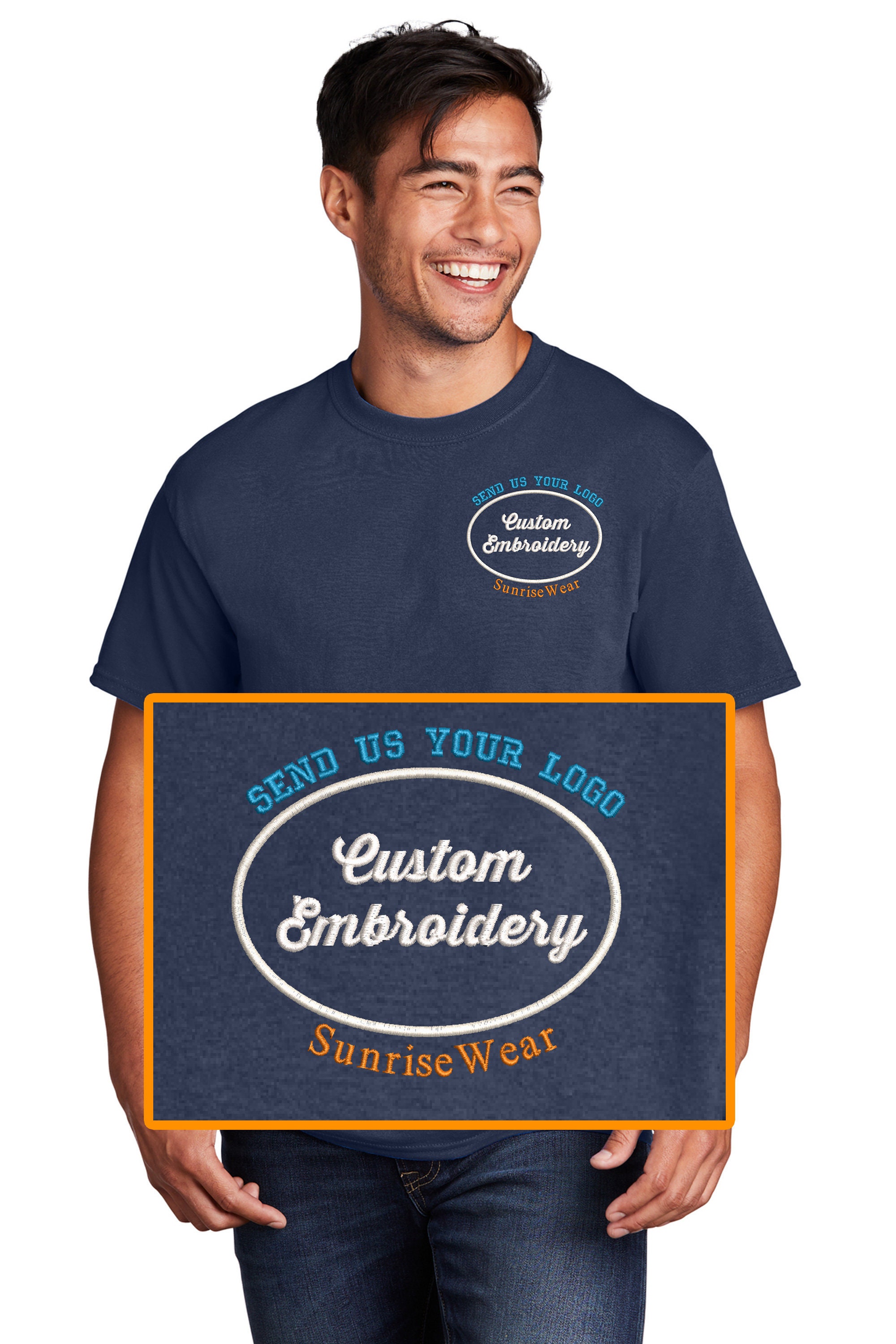 Custom Embroidered Youth Kids Sized T-Shirt Tees Free Logo Digitizing