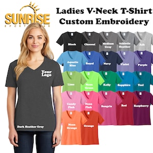 Custom Embroidered Ladies V-Neck T-Shirt - Personalized Shirt - Custom Gift - 4in x 4in Embroidery Included