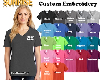 Custom Embroidered Ladies V-Neck T-Shirt - Personalized Shirt - Custom Gift - 4in x 4in Embroidery Included