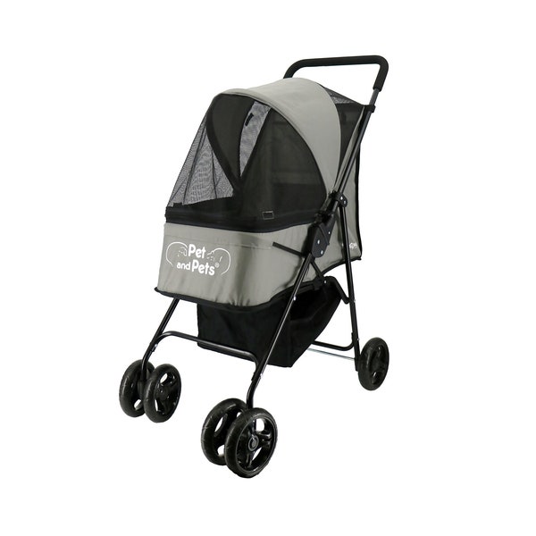 Rollin Pet Stroller – GRAY, Lightweight, Compact, Easy Fold, Quality Mesh Windows, Comfortable Handle, Durable for Dogs/Cats/Pets up to 33LB