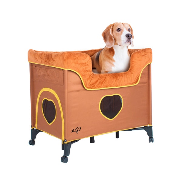 Bedside Lounge - Lion's Den, Two-Level Pet Bed, 3 Zippered Doors, Mesh Windows, Travel-Friendly, Supports up to 100LBS for Dogs, Cats, Pets