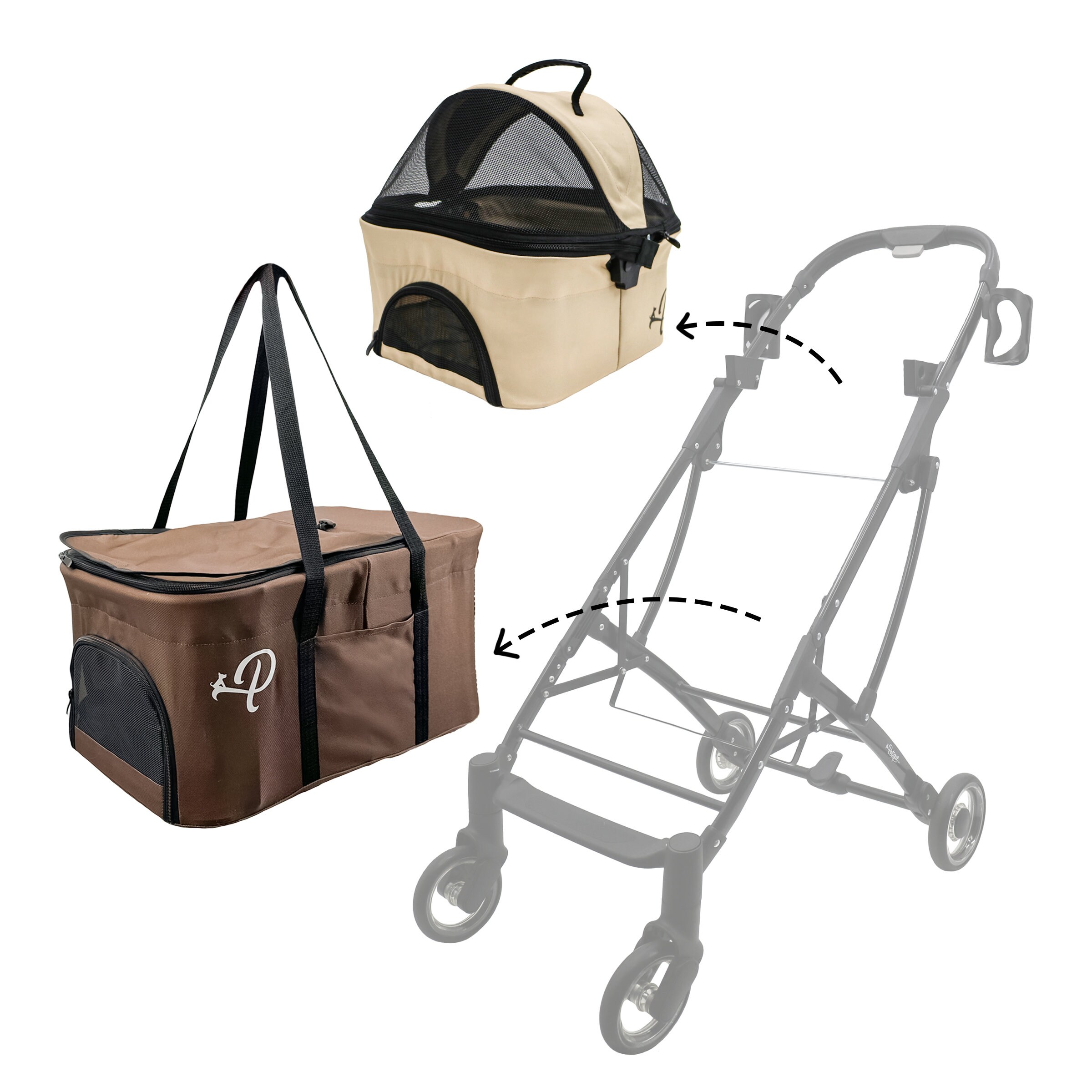 Deluxe Double Decker Pet Strollerbrown Dual Washable Pee