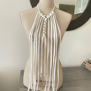 White Boho necklace, Macrame necklace, Long necklace, Festival necklace, Burning man outfit