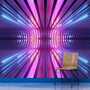 Accent 3D wallpaper mural for wall, Neon cyberpunk wall art for game room, playroom, office wall paper, modern neon wallpapers for boys
