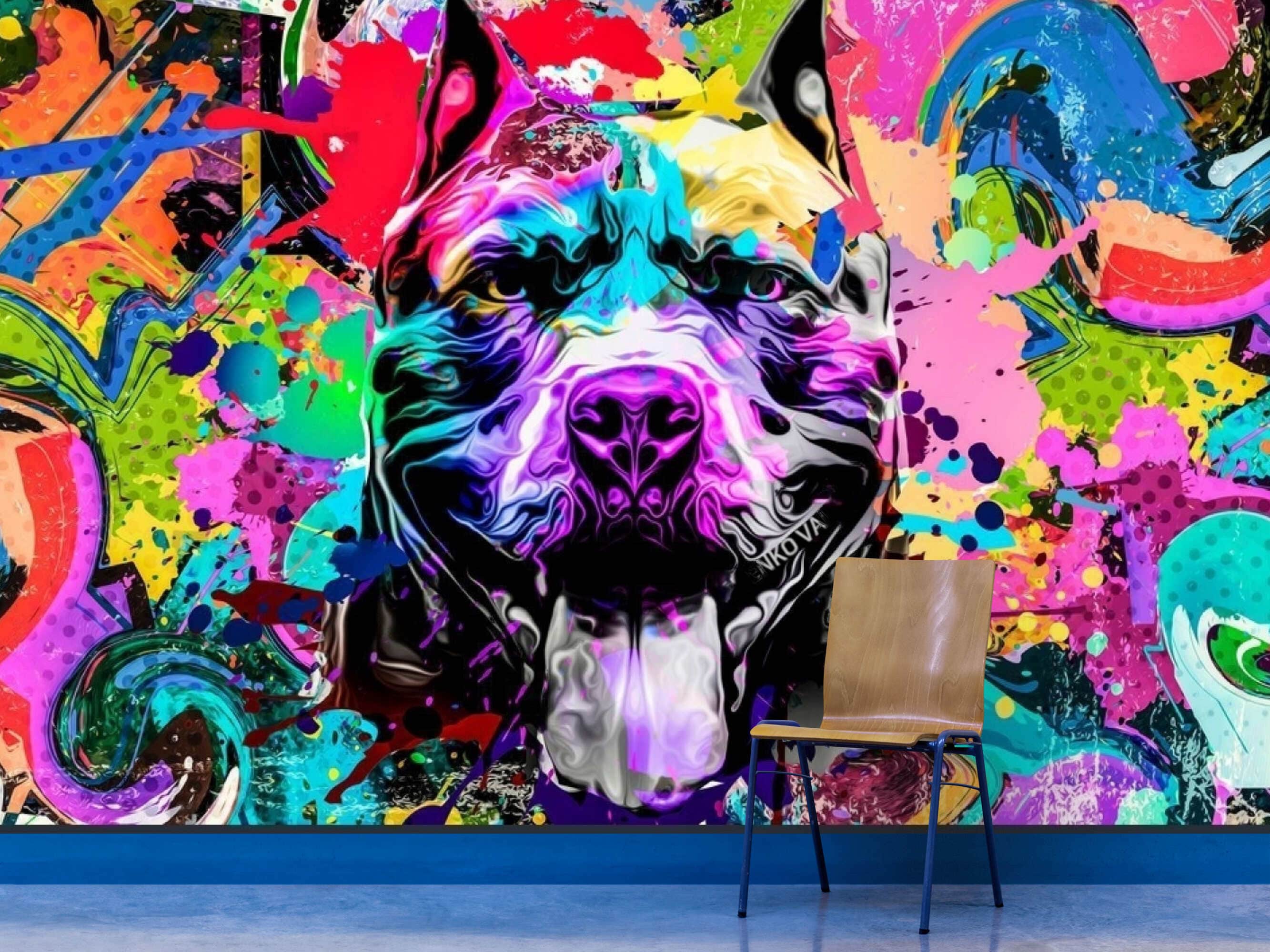 Dog Graffiti Mural - Removable Peel and Stick Wallapepr, Staffordshire Bull  Terrier, Graffiti Wall Paper Mural, Colorful Graffiti Wallpaper - Etsy, image size:2666x2000