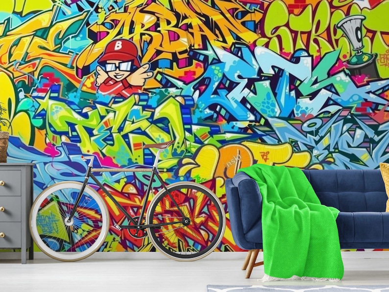 Graffiti Mural Wallpaper Graffiti Wall Mural Graffiti Etsy