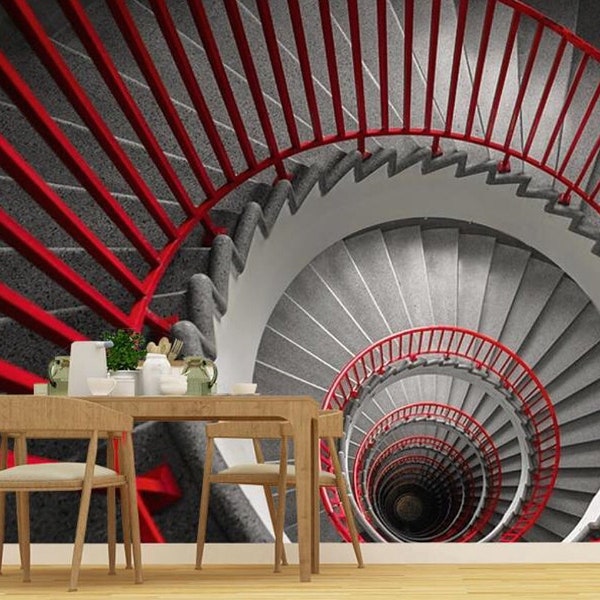 3D revolving stairs door mural