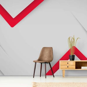 Modernes rotes und graues geometrisches Wandbild - minimalistische abstrakte Tapete für Büro, Wohnzimmer oder Studio