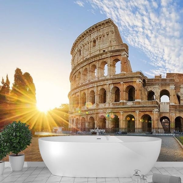 Rome Colosseum City View 3D Wallpaper, Home Decor Photographic Mural, Customized Murals from Images, Picture-Based Wall Art, peel and stick