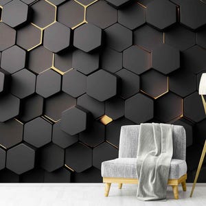 Moderne 3D-Tapete Dunkel & Gold - Traditionelle strukturierte oder selbstklebende Dreiecke-Muster-Tapete für Wände, benutzerdefinierte Tapeten-Deko