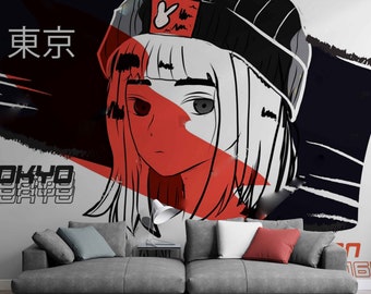 Anime Girl Wallpaper, Japanese Manga Wall Mural, Vinyl Peel and Stick