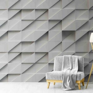 Carta da parati murale moderna geometrica 3D – Arte murale minimalista grigia con motivo a cubo astratto – Decorazione murale staccabile e adesiva per soggiorno, studio
