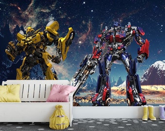 Mural de Transformers 3D, decoración de habitaciones con temática de robots