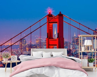 Mural de pared del Puente Golden Gate / Papel pintado con paisaje urbano de San Francisco (autoadhesivo) Decoración urbana