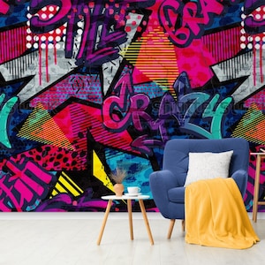 Modern graffiti wallpaper Custom Vinyl Wall covering Graffiti Art Mural Peel stick wallpaper for Stylish wall Design Graffiti Mural Decal