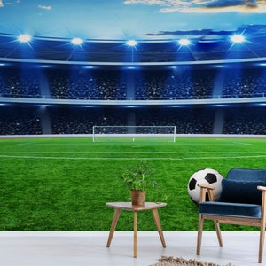 Kids&#39; Game Room Wallpaper, Soccer Stadium Art, Football Field Mural Peel and Stick Ball Mural Grass Pitch Wallpaper Kid&#39;s Room Decor