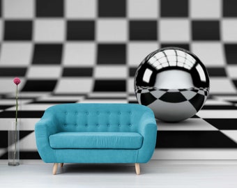 Mural de pared en blanco y negro / Papel pintado moderno con efecto 3D / Papel pintado autoadhesivo o con textura para crear una pared decorativa / Decoración minimalista para el hogar