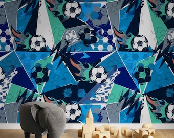 Graffiti Football Wallpaper Mural, Boys Sports Room, Peel & Stick