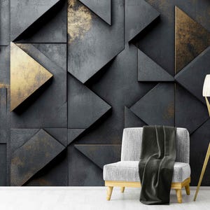 3D Wallpaper, Peel and Stick – Modern Black and Gold Abstract Wall Art, Luxury Vinyl Wall Covering, Textured Accent 3d Wall paper decor