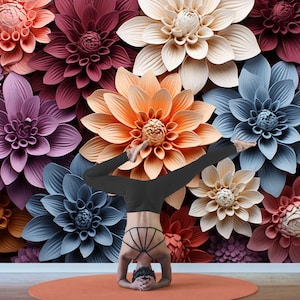 3D flower wallpaper embossed floral mural, peel stick wallpaper textured flower colorful wall decor, luxury home decor floral accent wall
