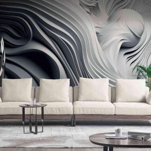 Abstraktes 3D-Wellenbild - Moderne Graue Wandkunst, strukturierte minimalistische Wanddekoration, Vinyl zum Abziehen und Aufkleben, Akzentwand für den Flur oder das Schlafzimmer