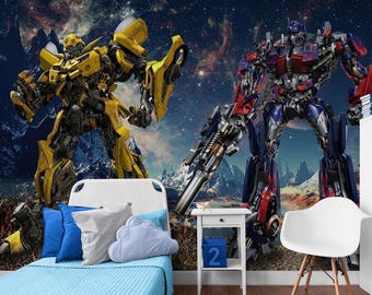 Mural de papel pintado de robots Transformers, autoadhesivo, decoración para habitaciones infantiles