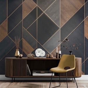 Carta da parati 3D in legno e metallo – Carta da parati industriale moderna con design strutturato, carta da parati 3D personalizzata staccabile e attaccabile o tradizionale per pareti