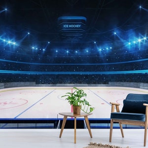 Carta da parati Hockey Peel and Stick murale Arte per la stanza dei ragazzi Decorazione per la camera da letto degli adolescenti Arte murale sportiva Stampa per la sala giochi dei ragazzi Regalo per gli amanti dello sport Campo da hockey