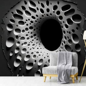 Removable 3D Tunnel Wallpaper Mural – Black & White Abstract Illusion, Peel-and-stick Self-Adhesive Vinyl Wall Decor, Custom wallcover