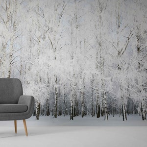 Snow birches winter wall mural wallpaper nature snowy trees peel and stick wall paper mural snow trees decor winter wall art forest mural