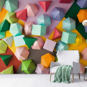 Geometrisches 3D Wandbild - selbstklebende abstrakte Kunst Tapete, Wohnzimmer Ideen, abstrakte Design Wandkunst