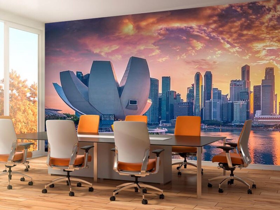Singapore skyline Wall Mural Peel and Stick Cityscape Etsy