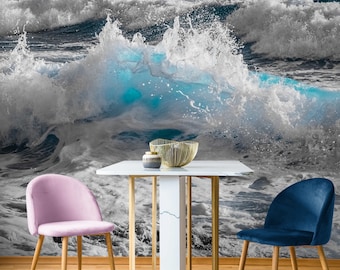 Carta da parati adesiva con motivo onde oceaniche - Decorazione murale a tema costiero