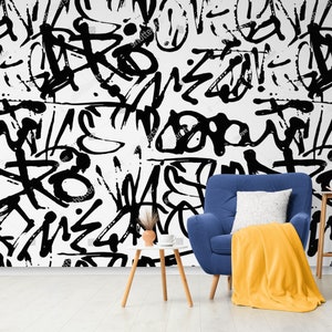 weiße Graffiti-Tapete ästhetisches Graffiti Wandbild 3D-Graffiti-Wandbild 3D-Graffiti-Wand 3D-Graffiti-Wandbild schwarz-weiße Tapete