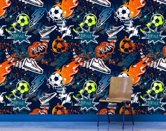 フットボール選手のシルエットの壁紙壁画、モダンなスポーツ装飾