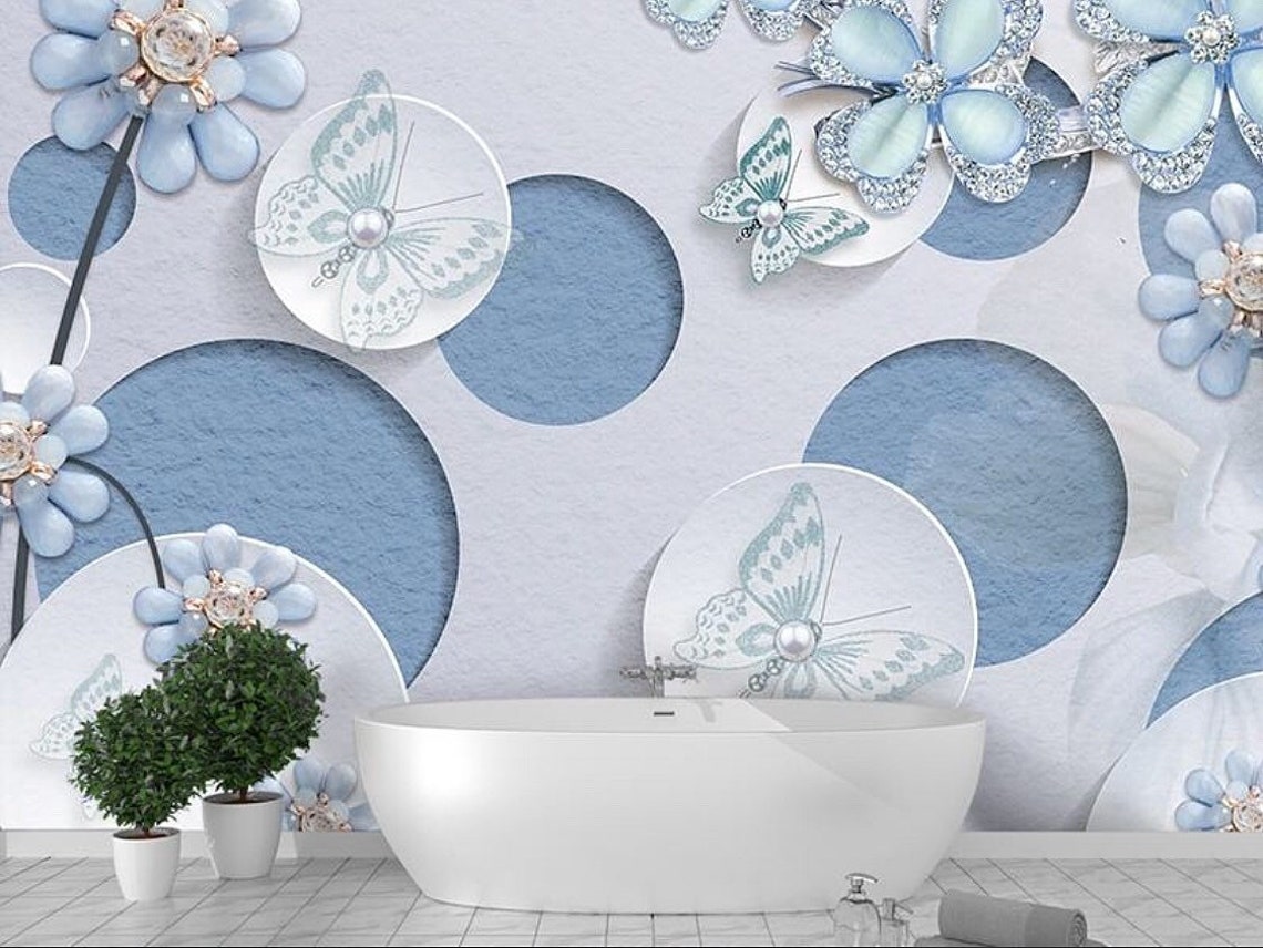 Blue Wallpaper Mural Home Decor Art Removable Stickers Custom Etsy
