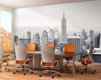 NYC Skyline Wallpaper Mural – Black & White Peel and Stick Cityscape