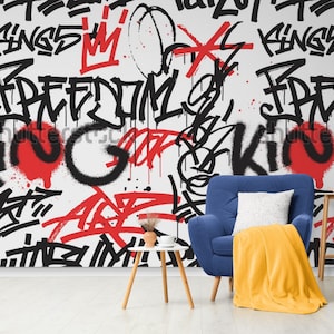 Blac and Red graffiti wallpaper Custom Vinyl Sticker Mural Graffiti Home Art Personalized Wall Decor Living room Wallpaper Room Wall Art