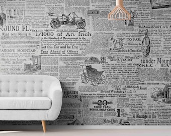 Papel pintado de periódico vintage: collage retro en blanco y negro, con textura o autoadhesivo.
