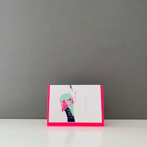 Hola, tarjeta de felicitación de bienvenida con sobre, pavo real, tarjeta C6, tarjeta de cumpleaños, tarjeta de felicitación, tarjeta de felicitación, rosa neón, neón, tarjeta plegable