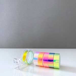 Tapeset Rainbow, taśma tęczowa, taśma odblaskowa, taśma holograficzna z dozownikiem, taśma klejąca błyszcząca pastelowa, prezent,