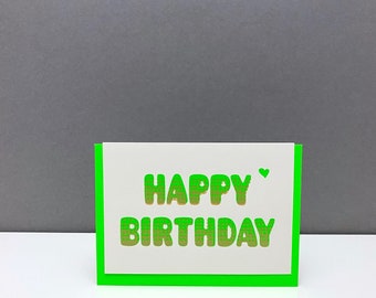 Bubble Birthday Neon Green Card C6 Card Birthday Card Happy Birthday Birthday Congratulations Card Neon Folding Card