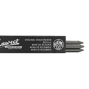 May include: A black box of Kaweco pencil refills with the text "ORIGINAL ERSATZMINEN REFILLS MINE DE RESERVE MINA DE RECAMBIO MINA DI RICAMBIO" and the Kaweco logo.