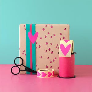 Sticker Herzen neon pink, Herzsticker neon, Aufkleber, Etiketten, Aufkleber Geschenke