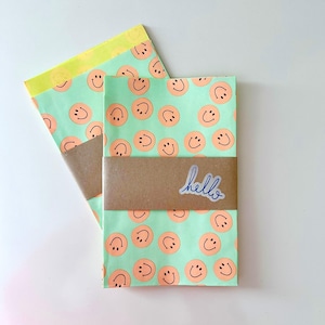 10 sacs plats Smile Green/Orange, sac cadeau, mariage, anniversaire, cadeau, sac en papier, sac à bonbons