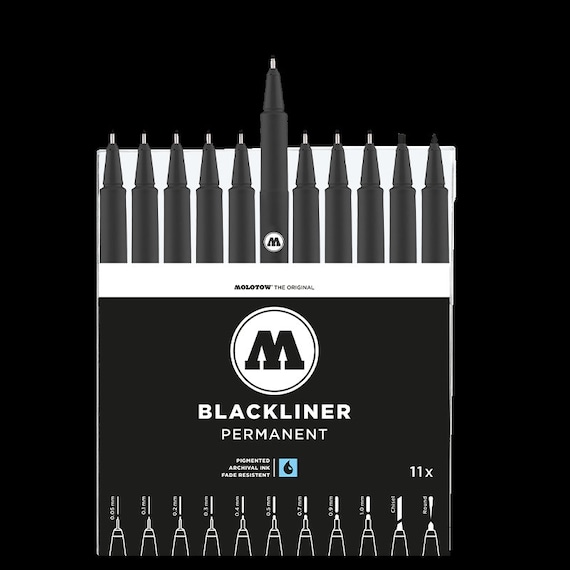 Feutres fins noirs Molotow Blackliner, Set 3